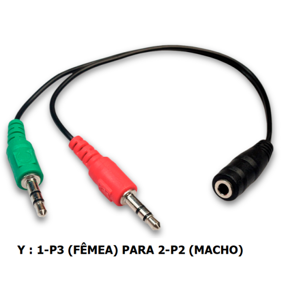 Adaptador Y 1 P3 FÊmea Para 2 P2 Macho 20cm Sem Embalagem 